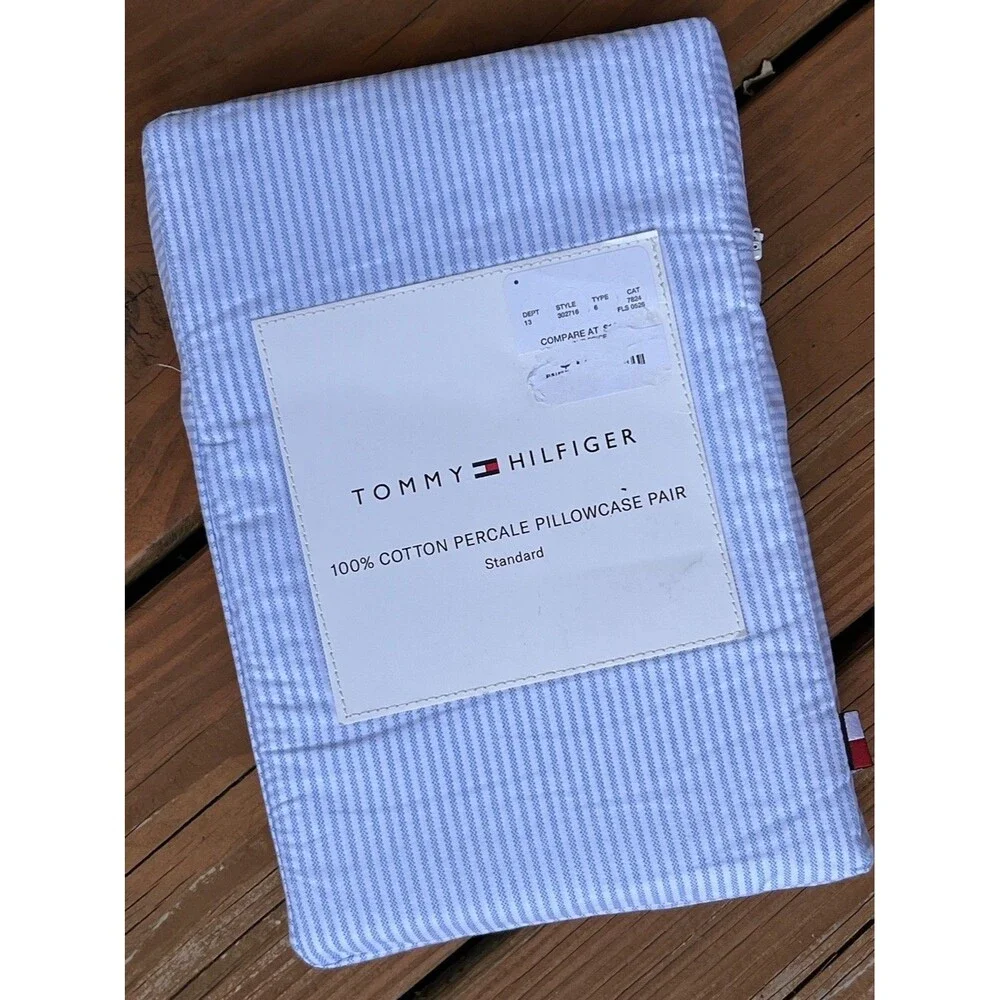 Tommy Hilfiger Standard Pillowcases Pair Ithaca Stripe Blue Cotton Percale 20x30
